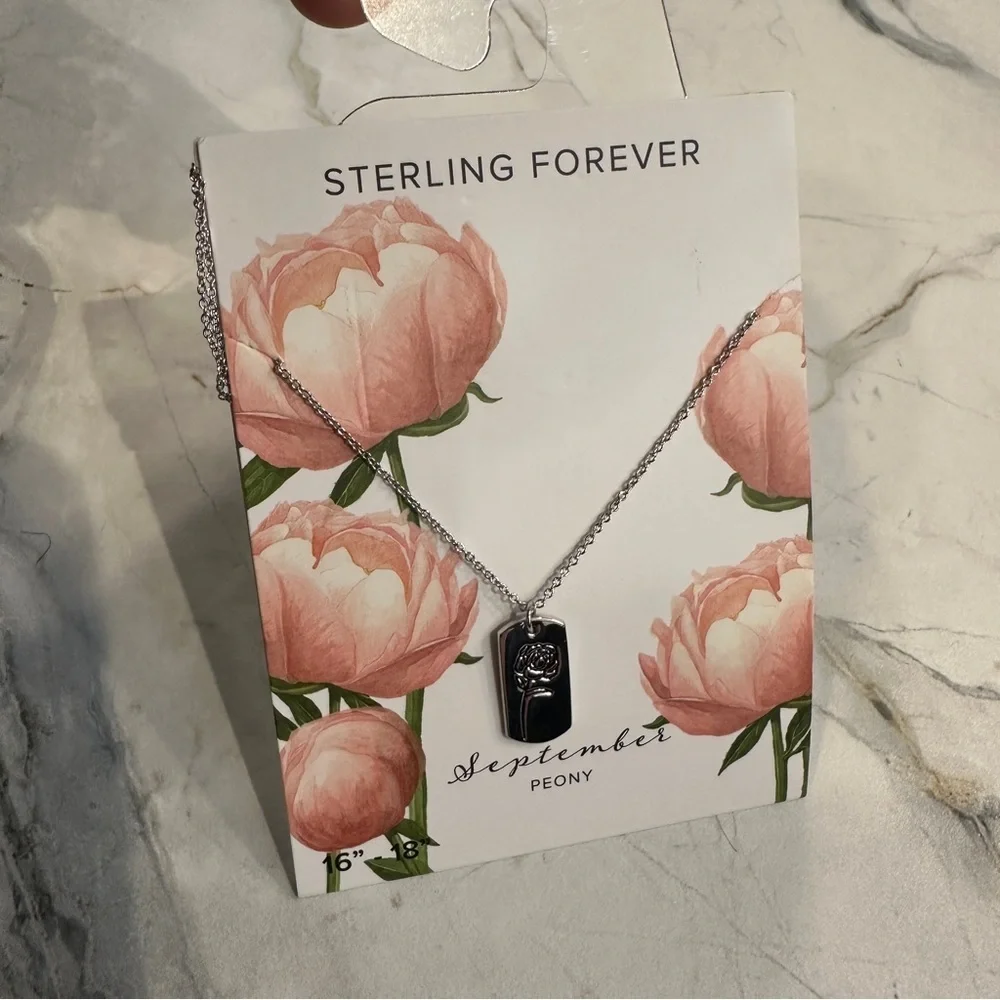 Sterling Forever 925 Sterling Silver Peony Floral Tag Pendant Necklace 16–18”